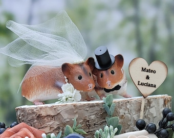 Hamster wedding cake topper small animal zoo wedding pocket pet bride and groom hamster Guinea pig lover unique animal woodland country cake