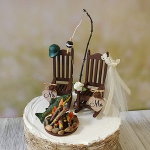 Rocking Chair Fishing Pole Rustic Country Wedding Cake Topper Bass