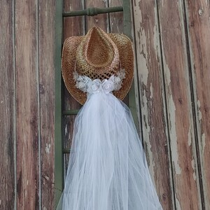 Ivory or white cowgirl hat and veil-cowgirl hat-western bride-bride to be-cowgirl wedding hat-rustic wedding-rustic bride-bachelorette