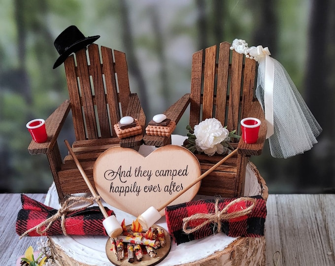 Camping Themed Wedding Cake Topper Camp Fire Smores Roasting