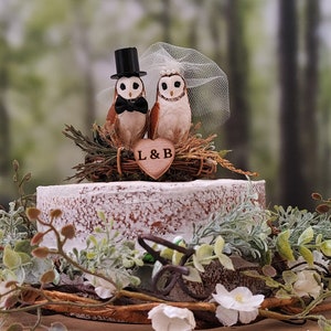 Owl-wedding-cake topper-bride-groom-rustic-woodland-animal-bird-custom-Mr.and Mrs.-barn owl-owl lover-just married-snow owl-hoot owl-western