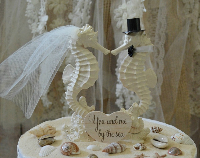 Seahorse Bride and Groom Wedding Cake Topper Beach Weddings Nautical ...