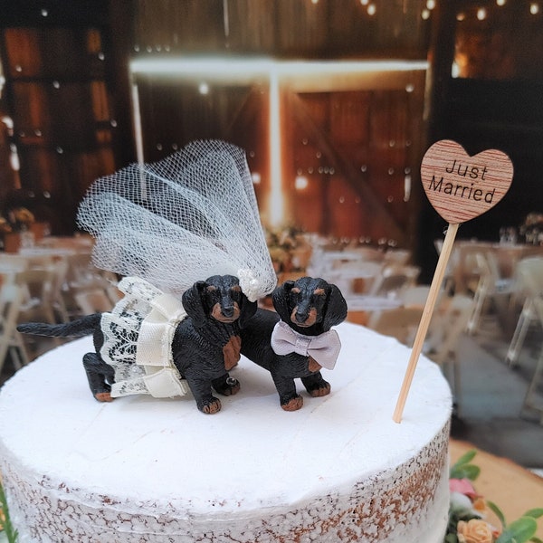 dachshund wedding cake topper dog puppy weiner dog animal lover decorations dog breeder weddings bride and groom Mr and Mrs dog cake topper