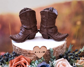 cowboy boot birthday cake topper groom's cake wedding topper brown male boots Texas star Mr &Mrs baby shower western themed wedding party