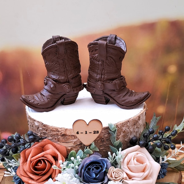 cowboy boot birthday cake topper groom's cake wedding topper brown male boots Texas star Mr &Mrs baby shower western themed wedding party