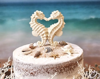 seahorse-wedding-cake topper-distressed-kissing-seahorse cake topper-bride and groom-beach wedding-destination wedding-white-nautical-ocean