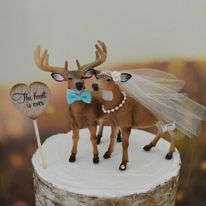 Buck and doe wedding cake topper bride and groom hunting couple antler hunting themed groom's cake camouflage deer wedding image 2