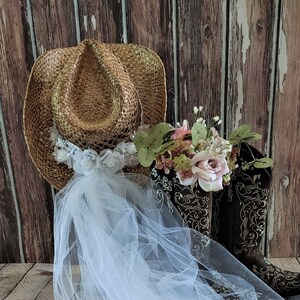 Cowgirl wedding hat-Western wedding-cowgirl wedding-white cowgirl hat-cowgirl bachelorette-rustic wedding-Bridal cowgirl hat