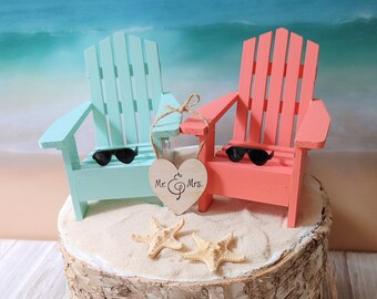 Bride and groom Adirondack chairs-Adirondack-beach-chairs-beach wedding-custom-nautical-wedding cake topper-beach chairs-destination
