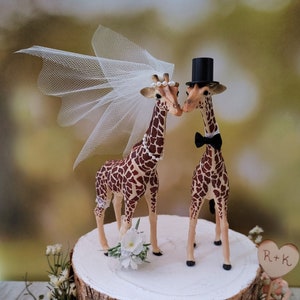 Giraffe wedding cake topper-animal-wedding cake topper-giraffe-wedding-just married-bride and groom-cake topper-custom-jungle-zoo-safari image 1