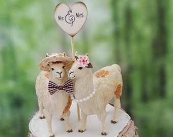 llama wedding cake topper bride and groom animal farm alpaca decoration llama wedding rustic zoo animal cake topper llama lover llama theme