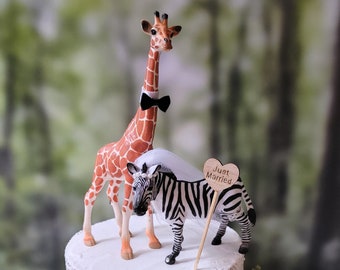 Zoo-wedding-cake topper-jungle-animals-zebra-giraffe-bride-groom-Mr and Mrs-custom-woodland-safari-zoo wedding-unique-lover-groom's cake