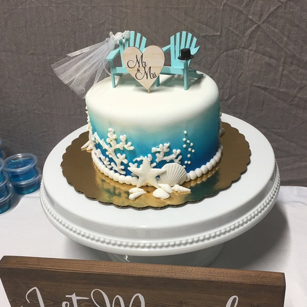 Starfish-Adirondack chair-wedding cake topper-beach wedding-Mr. and Mrs.-bride and groom-cake topper-destination wedding-beach wedding-chair