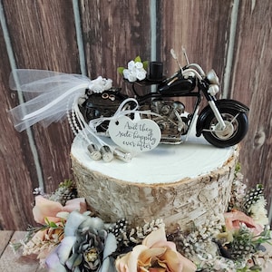 Motorcycle wedding cake topper Harley rider motorcycle theme wedding decorations bride and groom riding motorcle