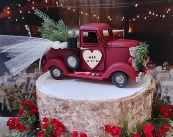 Classic metal truck wedding cake topper Christmas tree wedding old fashioned vintage classic rustic style wedding cake topper barn wedding