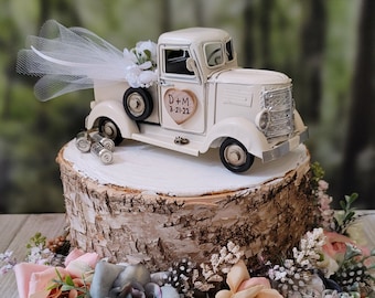 Metal truck wedding cake topper ivory retro old fashioned vintage classic bride and groom rustic style wedding cake topper barn wedding