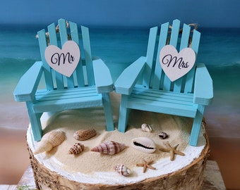 Quick ship Miniature Adirondack chair set wedding cake topper color choice beach nautical theme wedding white beach chairs destination