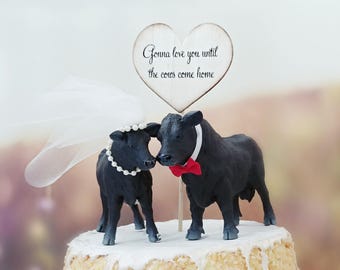 Angus cow cattle bull wedding cake topper farmer rancher black Angus cow bride and groom farm barn wedding rustic animal decorations cows