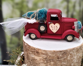 Classic metal truck wedding cake topper Christmas tree wedding old fashioned vintage classic rustic style wedding cake topper barn wedding