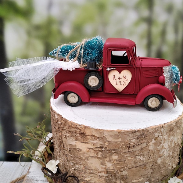 Classic metal truck wedding cake topper Christmas tree wedding old fashioned vintage classic rustic style wedding cake topper barn wedding