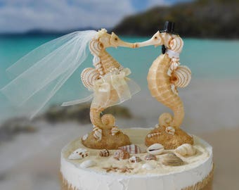 Seahorse Wedding Cake Topper-Beach wedding-Kissing Seahorse Couple-Beach Themed Wedding Cake Topper-Destination Wedding