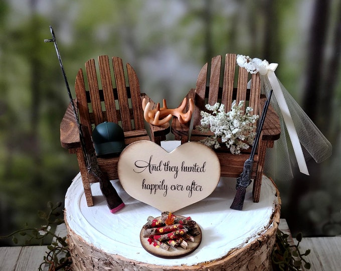 Hunting Themed Wedding Cake Topper 2 Guns Bride Groom Rifle Antlers ...