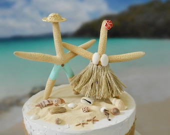 nautical beach themed wedding cake topper starfish decorated bride and groom destination wedding Hawaii shell bikini sea shells decorations