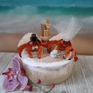 Hermit crab bride groom wedding cake topper beach wedding seashells destination wedding ocean beach crab lobster Maryland seafood Mr Mrs