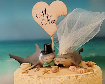 Bull shark-wedding-cake topper-shark-destination-beach-Hawaii-tropical-shark lover-beach wedding-bride-seahorse-fish-fisherman-groom