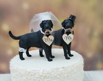 Black Labrador retriever wedding cake topper animal bride and groom rustic country hunting dog cake topper Mr and Mrs animal themed dogs