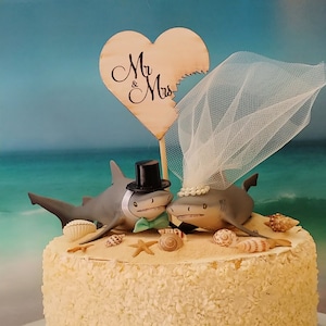 Bull shark-wedding-cake topper-shark-destination-beach-Hawaii-tropical-shark lover-beach wedding-bride-seahorse-fish-fisherman-groom