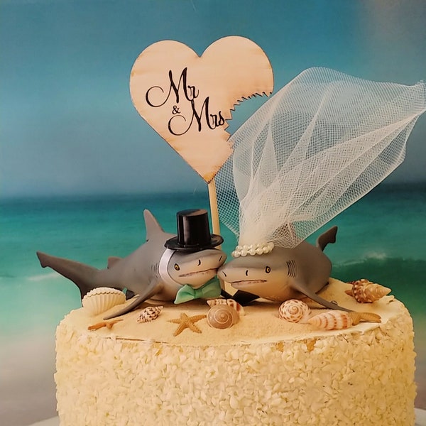 Bull shark-wedding-cake topper-shark-destination-beach-Hawaii-tropical-shark lover-beach wedding-bride-seahorse-fish-fisherman-groom