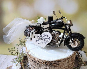 Motorcycle wedding cake topper Harley rider motorcycle theme wedding decorations bride and groom riding motorcle