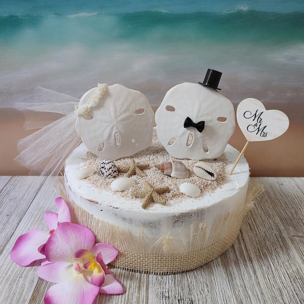 Sand dollar beach themed wedding cake topper bride and groom destination wedding starfish seahorse style beach wedding decorations seashells