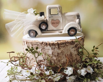 Metal truck wedding cake topper ivory retro old fashioned vintage classic Birde and groom rustic style wedding cake topper barn wedding