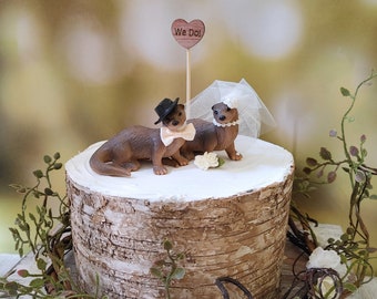 river otter animal cake topper college mascot California state university south Seattle bride and groom otters wedding cake topper themed