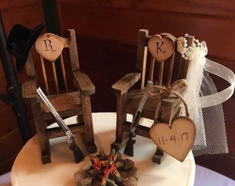 hunting themed rocking chair wedding cake topper rifle shotgun hunter 6 inch cake small cake barn deer hunter hat and veil country wedding