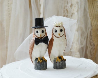 Owls wedding cake topper-snow owl-barn wedding-bride groom nest Barn owls cake topper-Rustic cake topper-Rustic wedding-OWLS-snow owls