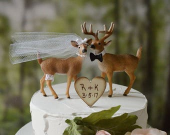 Adorno para tarta de boda con forma de ciervo, animales del bosque, campo, roble cubierto de musgo, temática de caza, cazador de novias, tarta del novio, otoño de novios, ciervo, cierva, cornamenta de ciervo