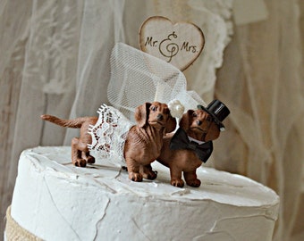dachshund wedding cake topper dog puppy weiner dog animal lover decorations dog breeder weddings bride and groom Mr and Mrs dog cake topper