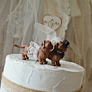 dachshund wedding cake topper dog puppy weiner dog animal lover decorations dog breeder weddings bride and groom Mr and Mrs dog cake topper