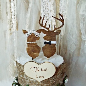 Deer buck doe wedding cake topper hunting groom deer hunter wood deer silhouette camouflage themed groom&#39;s cake hunting wedding bride groom