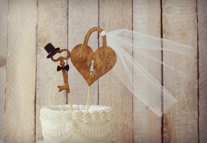 Weddings cake toppers rustic wood heart Mr and Mrs key to my heart sign skeleton key vintage inspired bride groom unique lock and key decor image 1