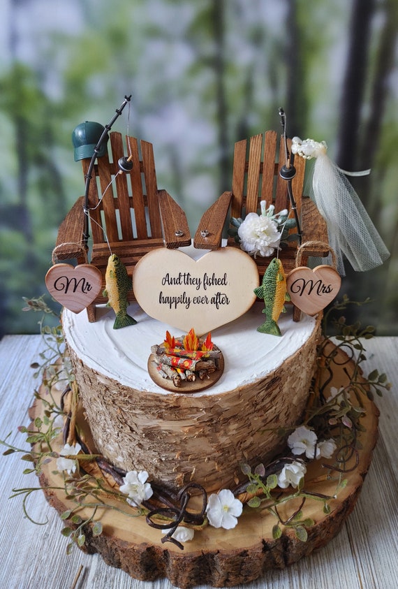 Buy Fishing Theme Wedding Cake Topper Camping Fishing Pole Cake Campfire  Bon Fire Miniature Adirondack Chairs Bride and Groom Rustic Weddings Online  in India 