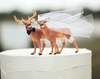 Deer wedding cake topper-Hunting wedding cake topper-Deer bride and groom-Hunting-Buck-Wedding Cake Topper