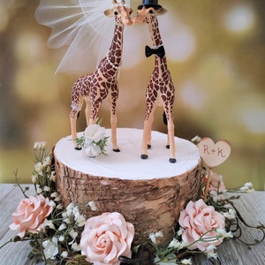 Giraffe wedding cake topper-animal-wedding cake topper-giraffe-wedding-just married-bride and groom-cake topper-custom-jungle-zoo-safari image 4