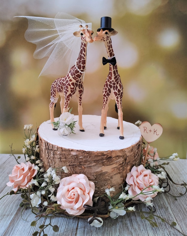 Giraffe wedding cake topper-animal-wedding cake topper-giraffe-wedding-just married-bride and groom-cake topper-custom-jungle-zoo-safari image 4