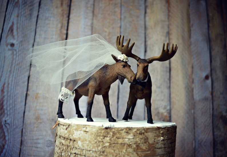 Moose wedding cake topper-Alaskan Moose-Moose cake topper-Rustic Cake topper-Hunting cake topper image 3