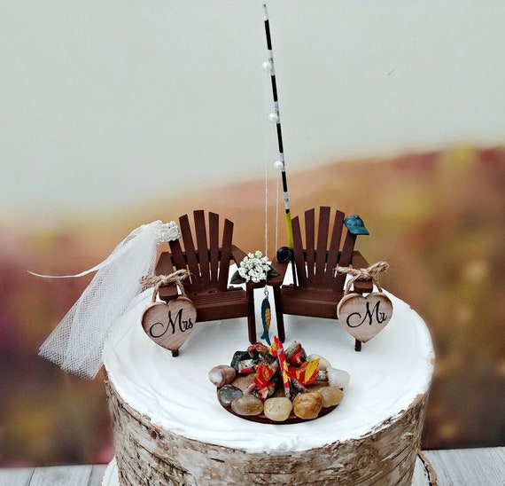 Fishing Bride and Groom Wedding Cake Topper for 6 Inch Cake Fishing Pole Rod  Fire Fish Groom's Cake Country Rustic Wedding Topper Camping -  Denmark