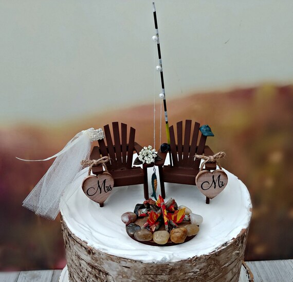 Fishing Bride and Groom Wedding Cake Topper for 6 Inch Cake